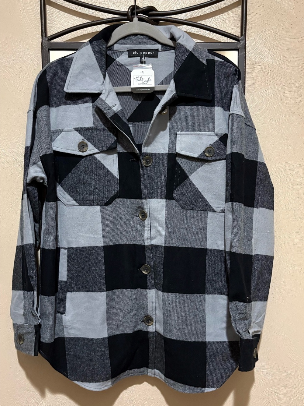 NWT Blu Pepper Buffalo Plaid Shacket Size M